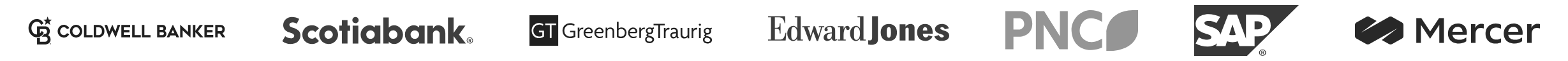 Coldwell Banker, Scotiabank, Greenberg Traurig, Edward Jones, PNC, SAP, Mercer